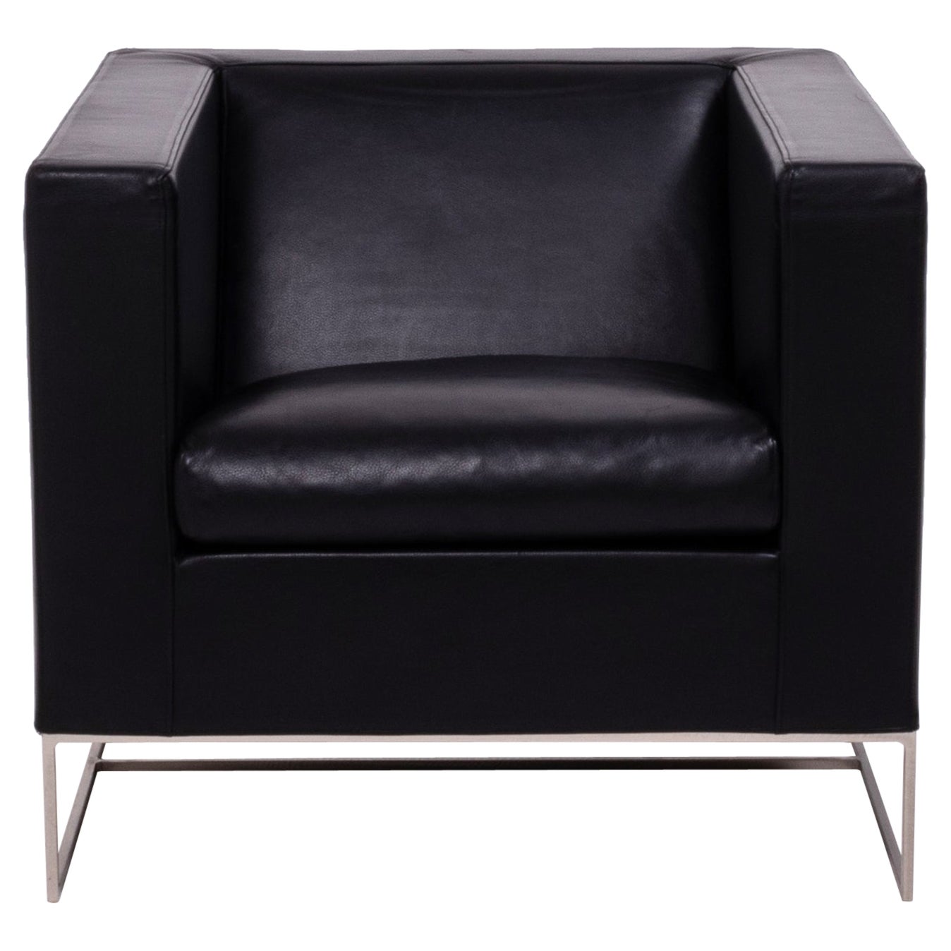 Minotti Klee Black Leather Armchair by Rodolfo Dordoni