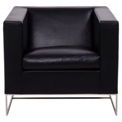 Minotti Klee Black Leather Armchair by Rodolfo Dordoni