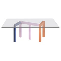Penrose Dining Table Ash Legs 'Blue, Pink And Orange', Clear Glass