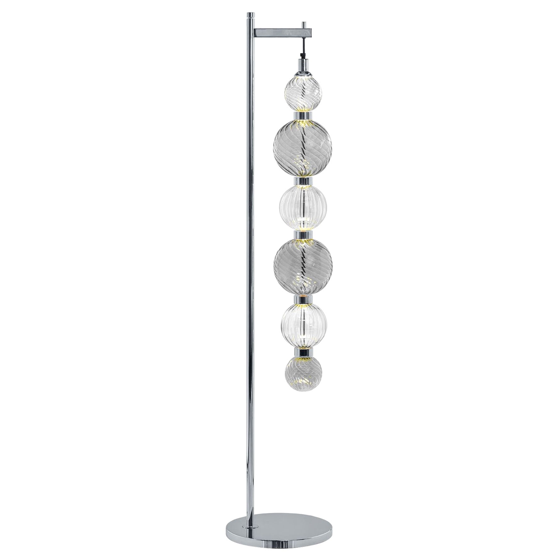 Floor Lamp Polished Champagne or Chrome Finish Murano Glass Spheres Customizable