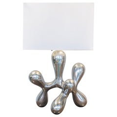 Modern Biomorphic Polished Metal Sculptural Table Lamp