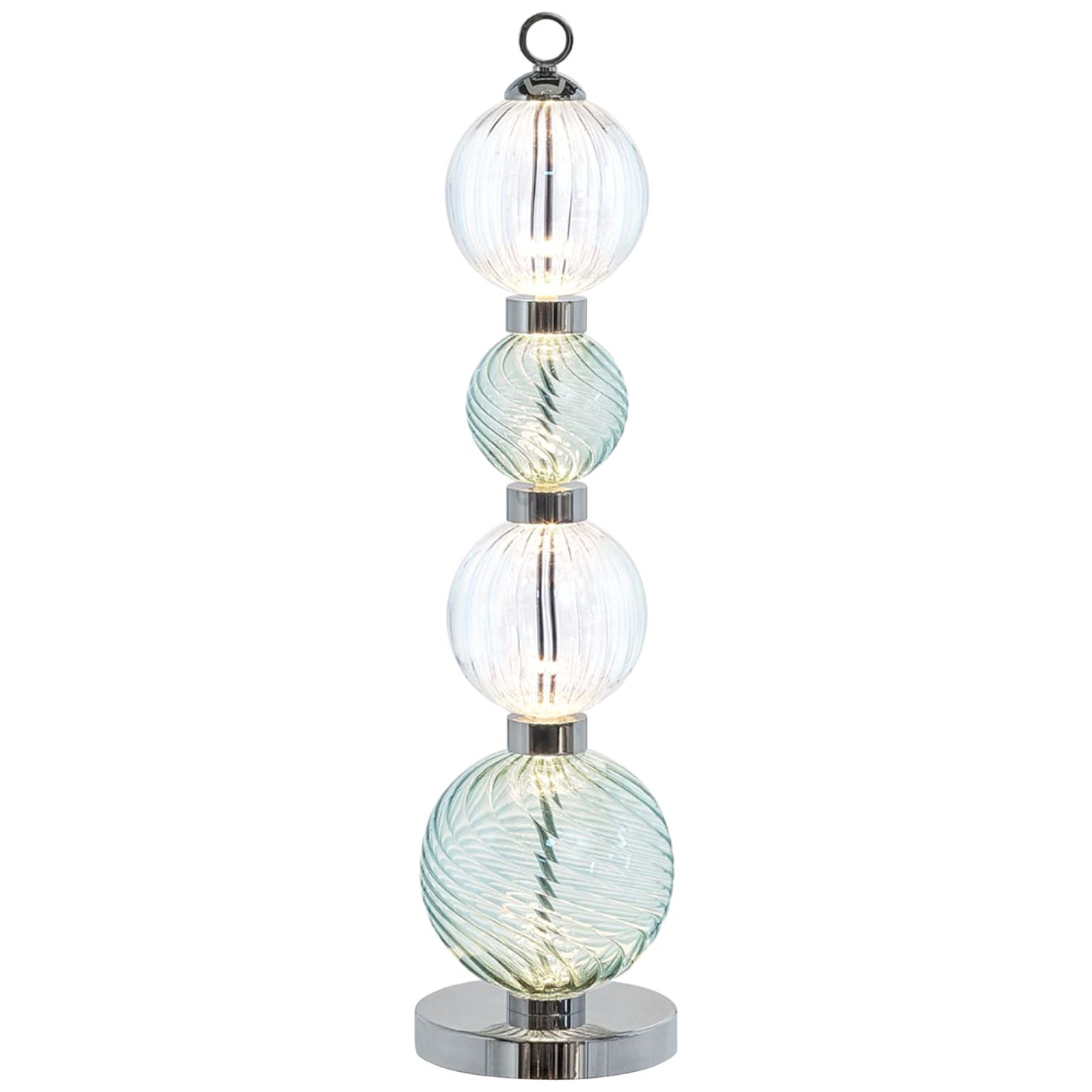 Table Lamp Polished Champagne or Chrome Finish Murano Glass Spheres Customizable For Sale