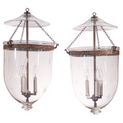 Pair of Antique Bell Jar Lanterns with Etched Stars