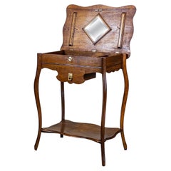 Antique 19th-Century Oak Sewing Table in Brown