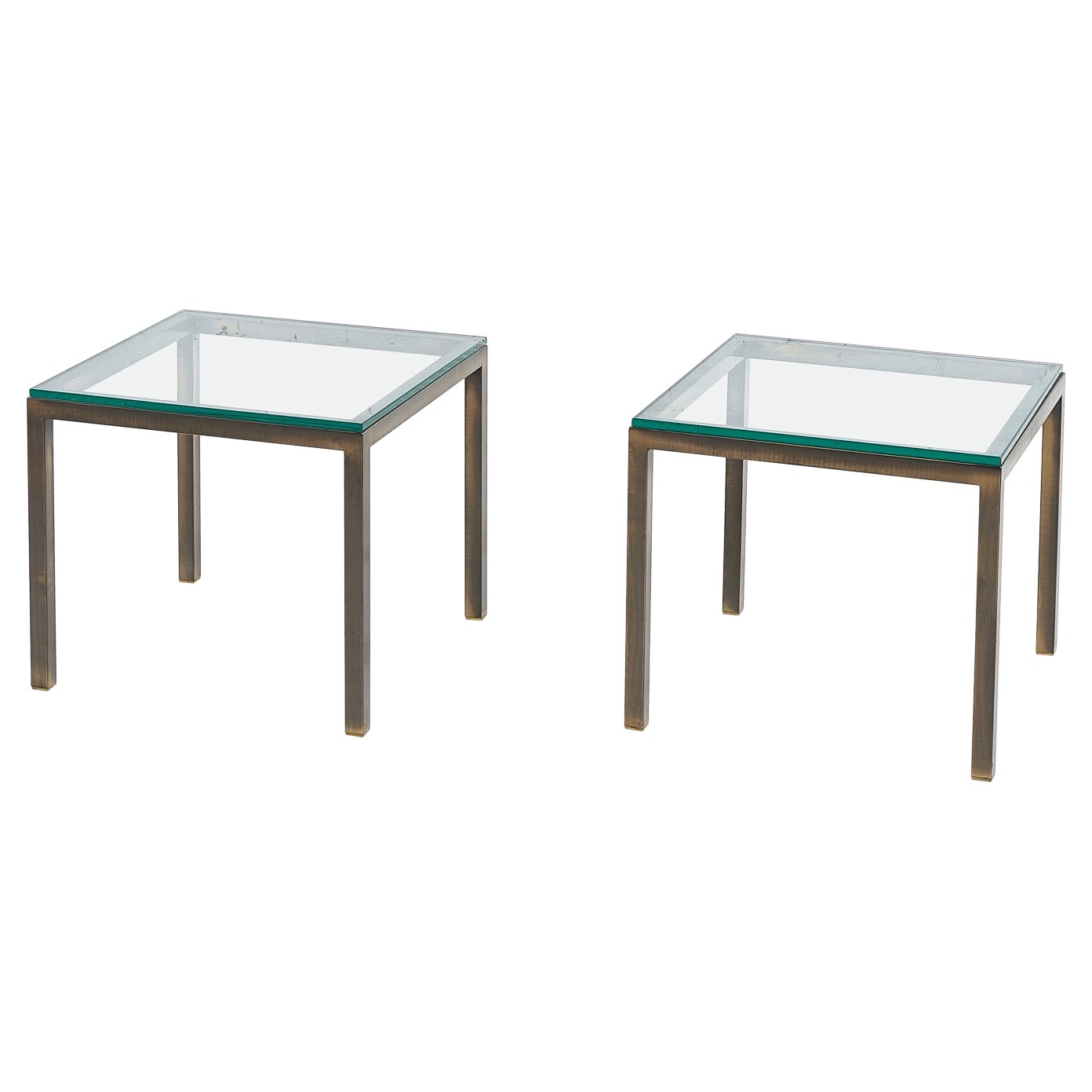 Mid Century Solid Bronze and Glass Side Tables, 1970