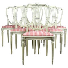 Swedish Gustavian Shield Back Dining Chairs Set of 6 Grey Later C 20th