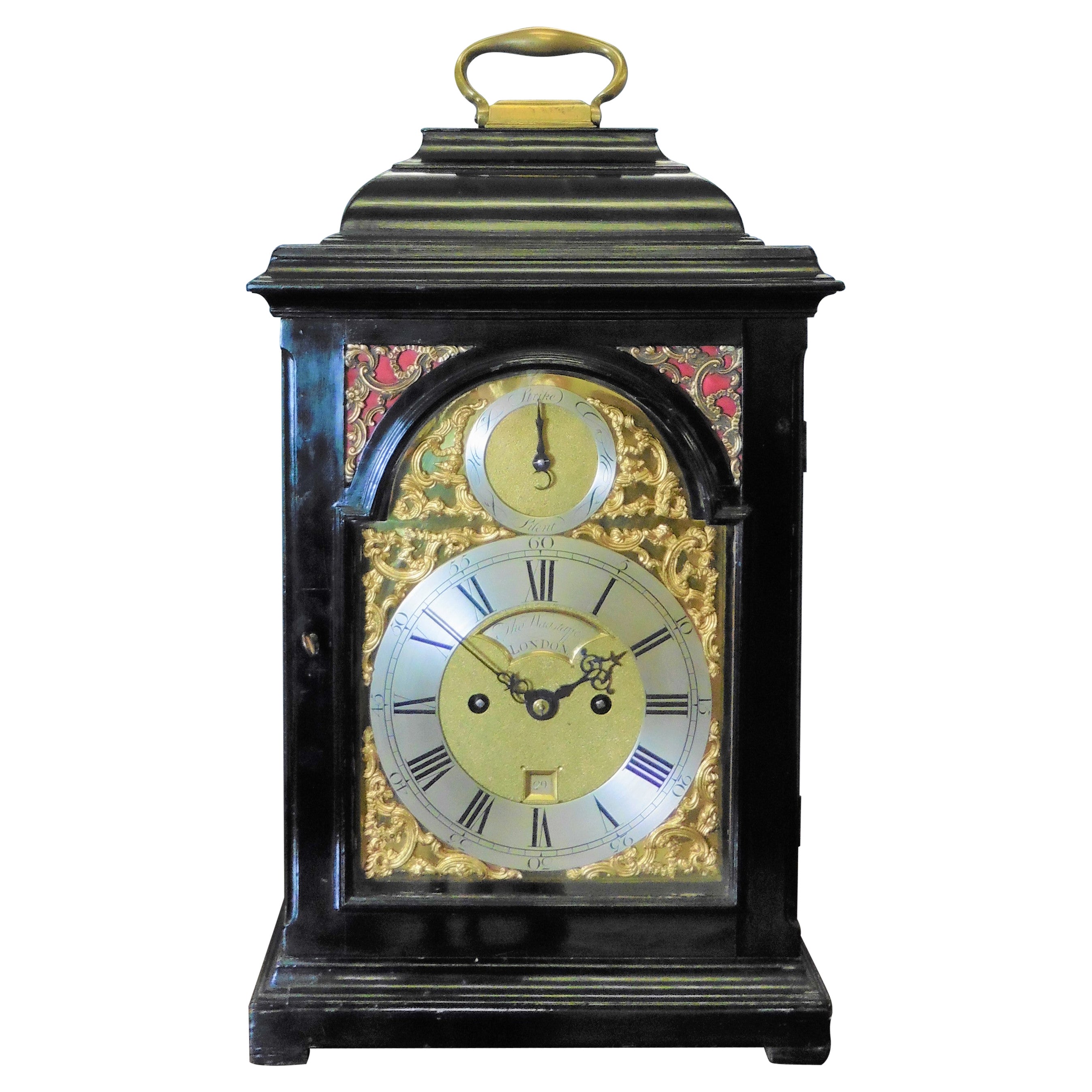 Horloge de chevalet anglaise George II en bois d'ébène de Thomas Wagstaffe, Londres