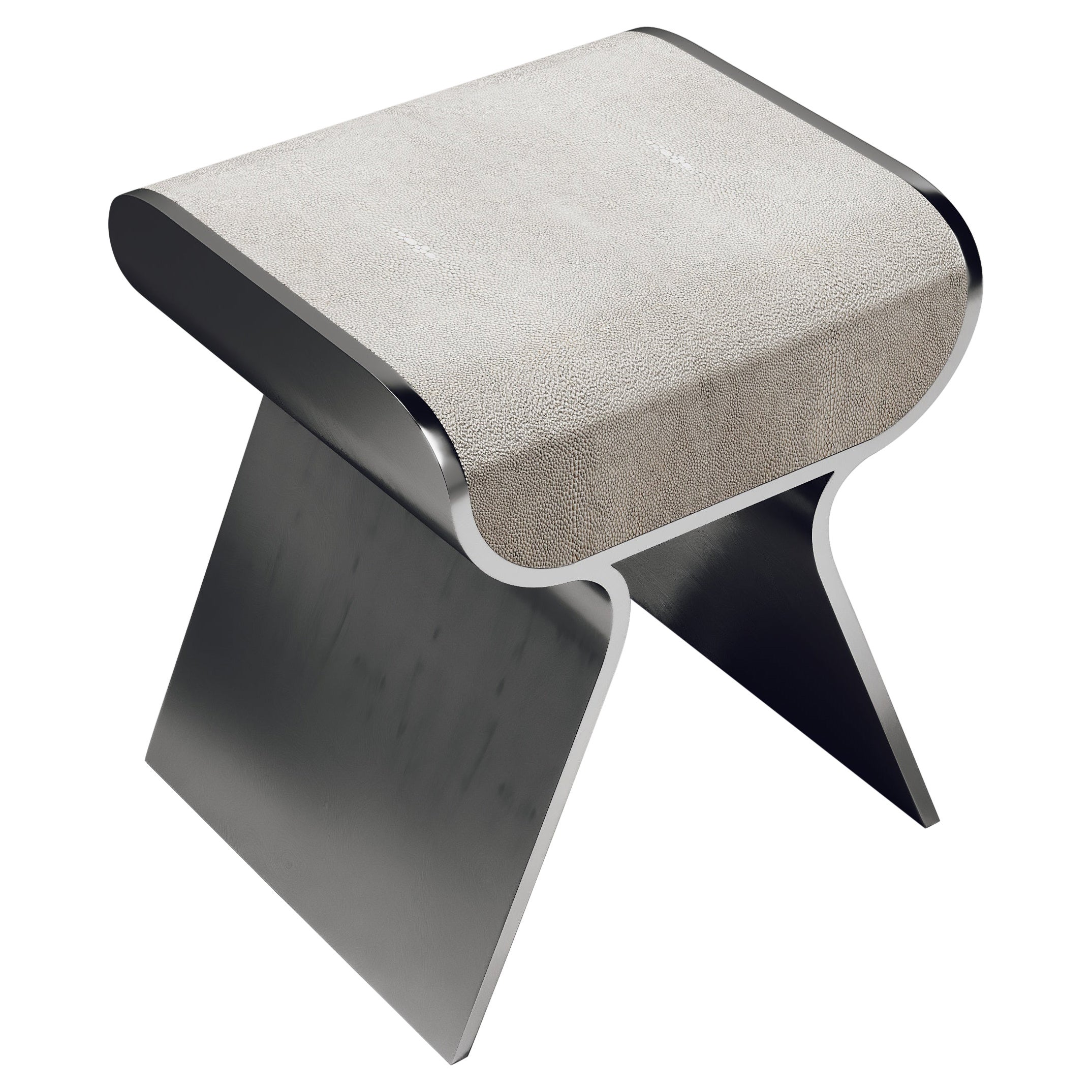 Shagreen Stool with Polished Steel Accents by Kifu Paris