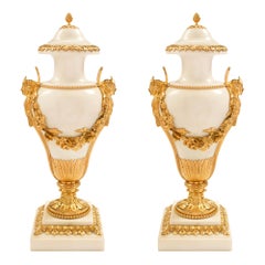 Pair of French Early 19th Century Louis XVI Style Marble and Ormolu Cassolettes