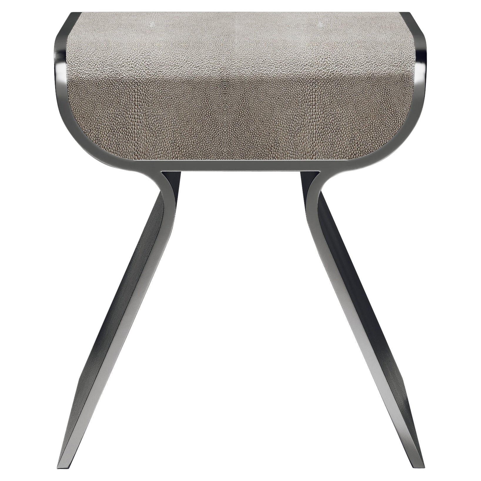 Shagreen Stool with Polished Steel Accents by Kifu Paris For Sale