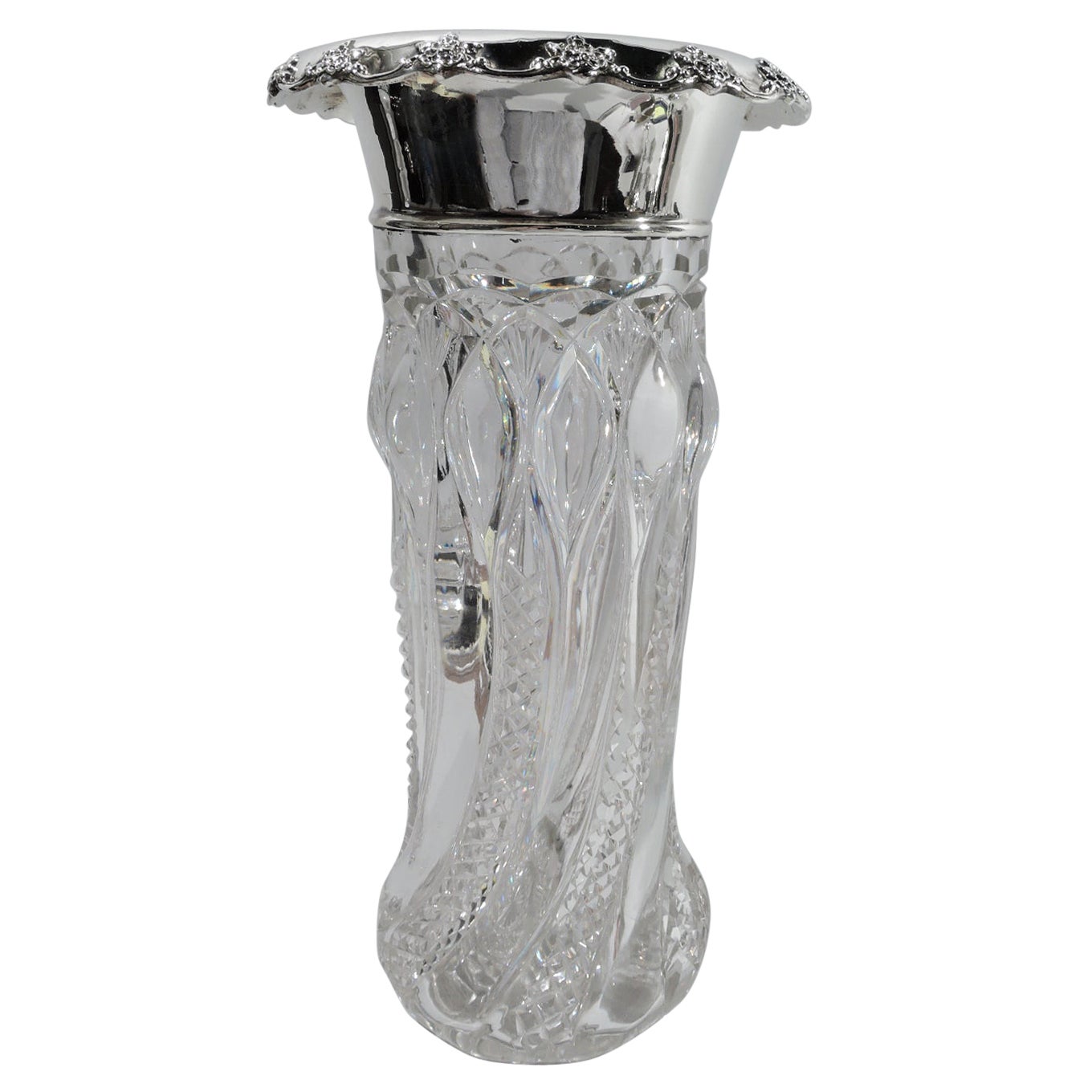 Beautiful Antique Gorham Sterling Silver & Cut-Glass Vase