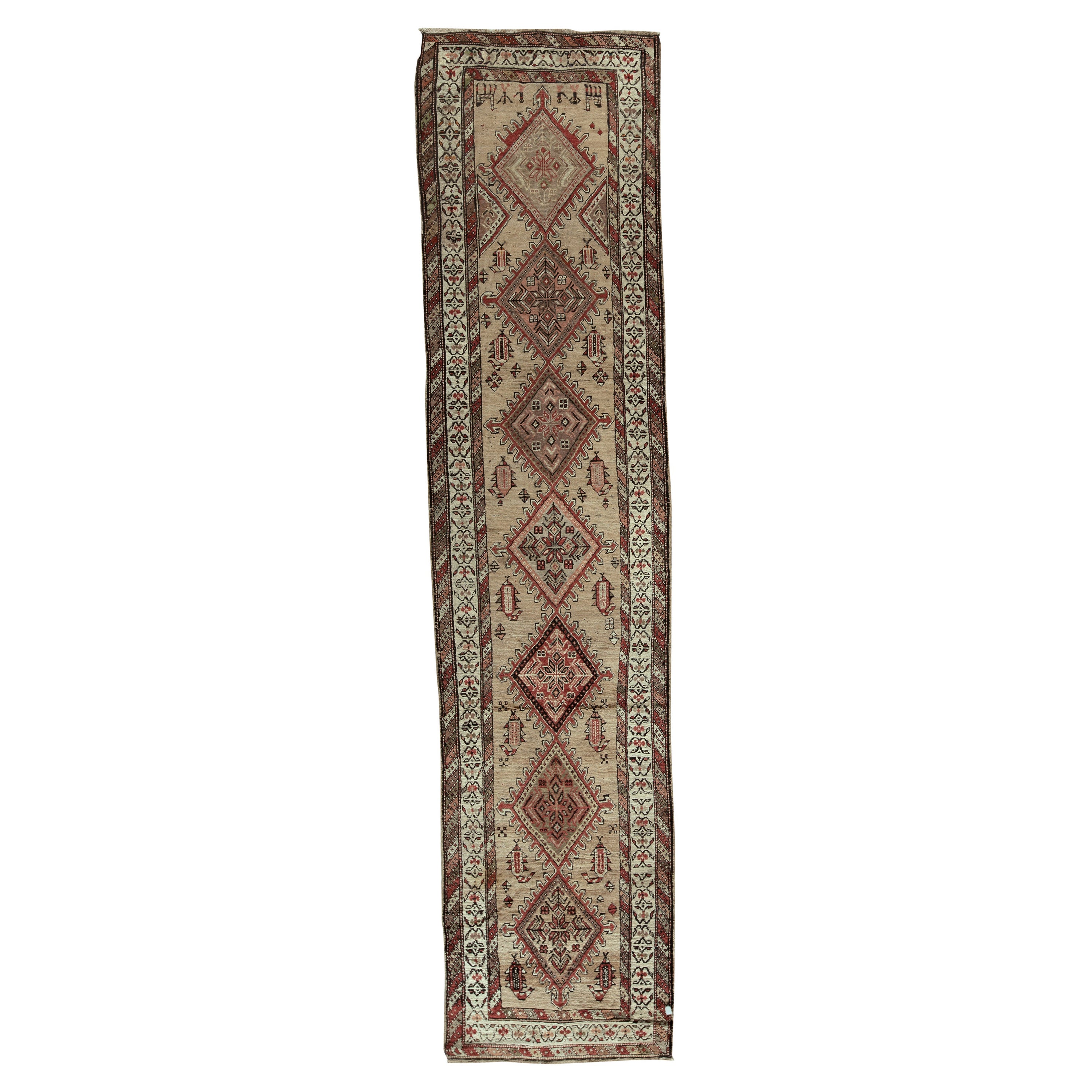 Antique Persian Fine Traditional Handwoven Luxury Wool Ivory Runner For Sale