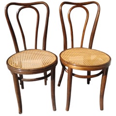 Paar antike Esszimmerstühle aus Bugholz mit Rohrsesseln, Cafe Chairs