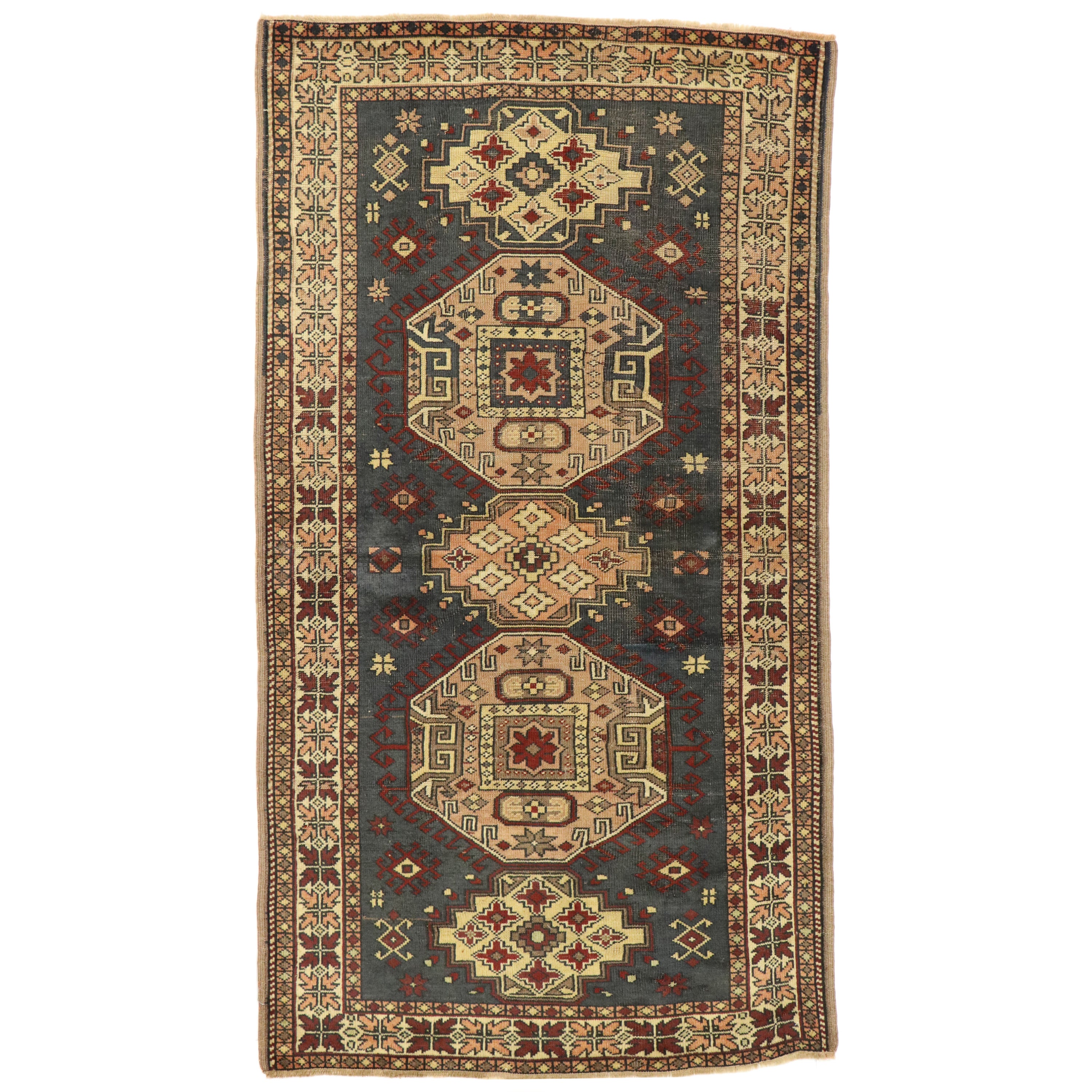 Vintage Turkish Oushak Rug with Tribal Style For Sale