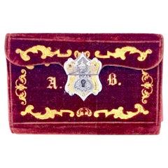 Antique 1885 Lockable Velvet Cut Steel Carnet de Bal Notebook Purse Initials A B