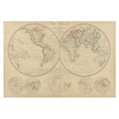 Carte ancienne du monde en hémisphères par W. G. Blackie, 1859