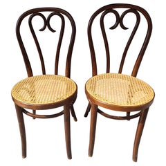 Pair of Antique Bentwood with Caned Seats Dining Cafe Chairs