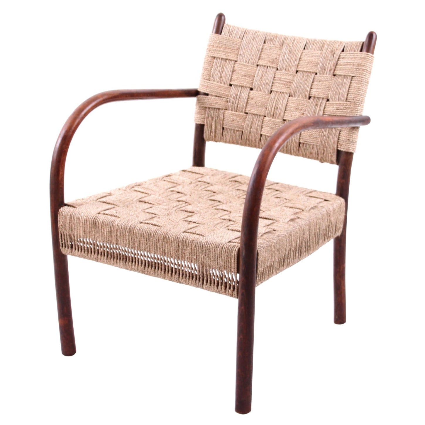 K. Scröder Armchair, Stained Beech and Woven Seagrass, Denmark, 1930s