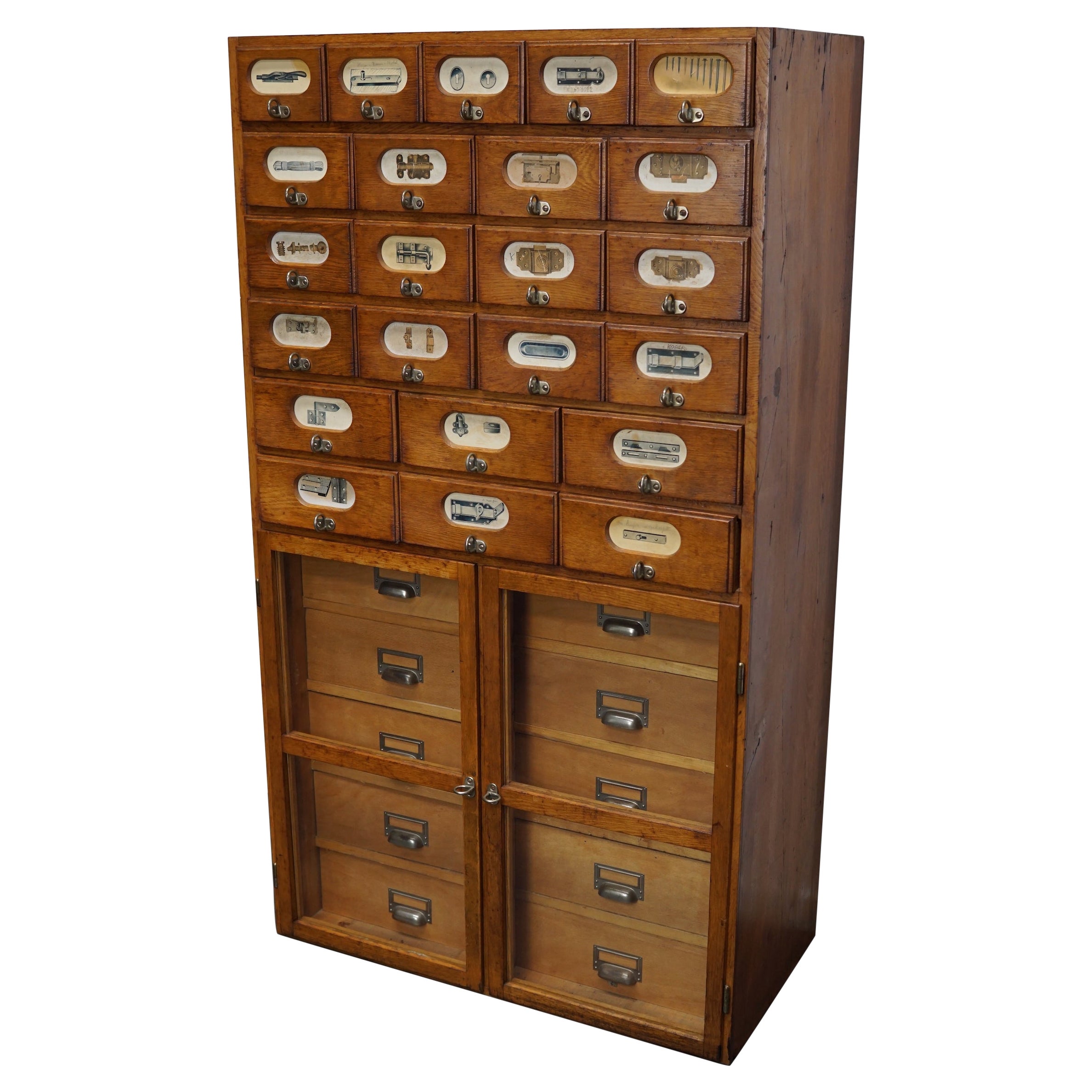 German Industrial Oak and Pine Apothecary Cabinet, Mid-20th Century For Sale