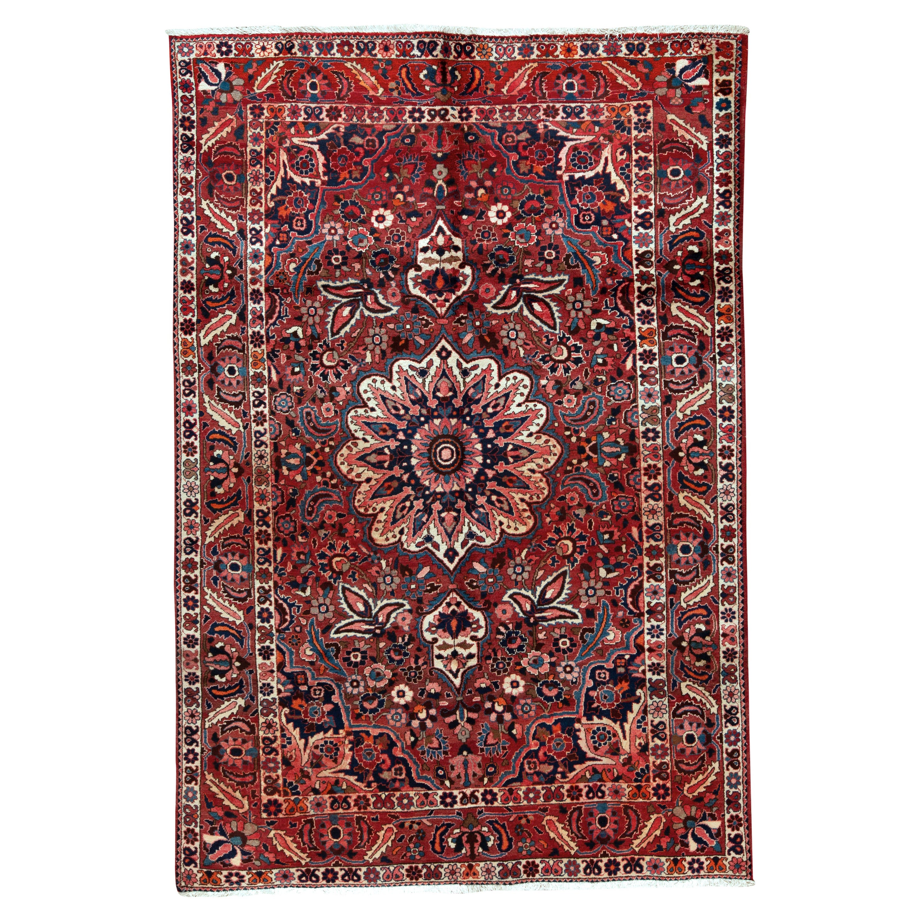   Antique Persian Fine Traditional Handwoven Luxury Wool Navy / Red Rug For Sale