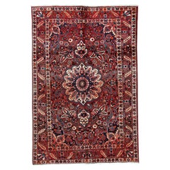   Antique Persian Fine Traditional Handwoven Luxury Wool Navy / Red Rug