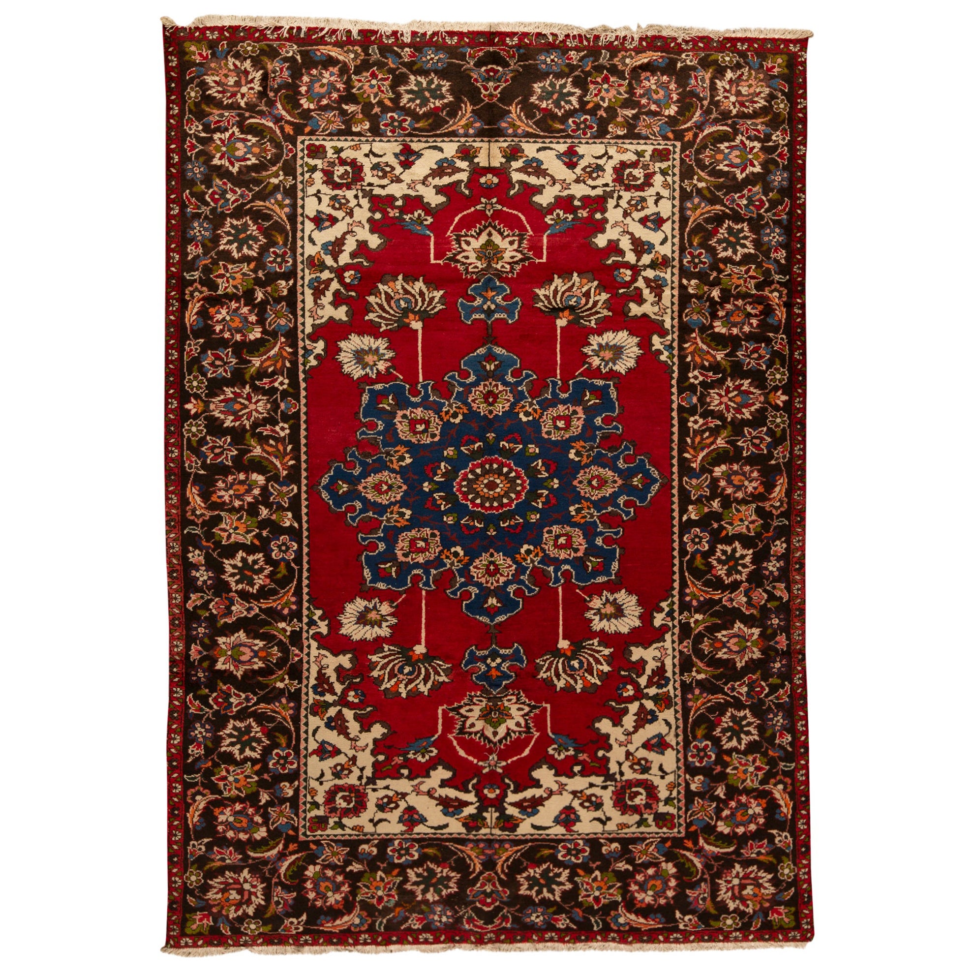   Antique Persian Fine Traditional Handwoven Luxury Wool Red / Navy Rug