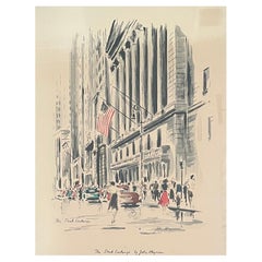 Mid-Century Cityscape Lithograph of The New York Stock Exchange by John Haymson