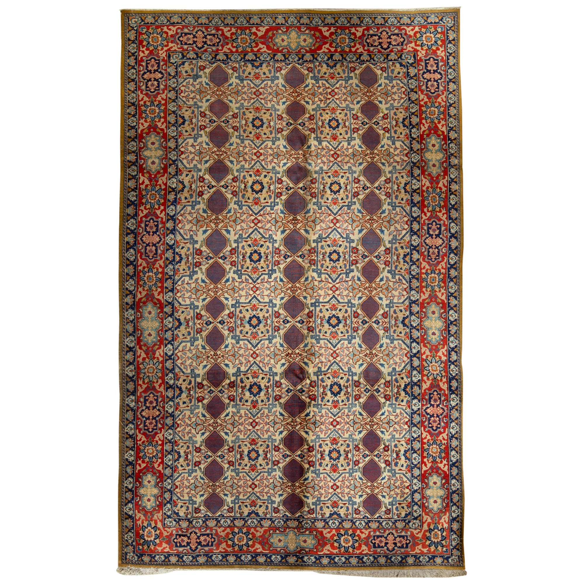   Antique Persian Fine Traditional Handwoven Luxury Wool Ivory / Rust Rug For Sale