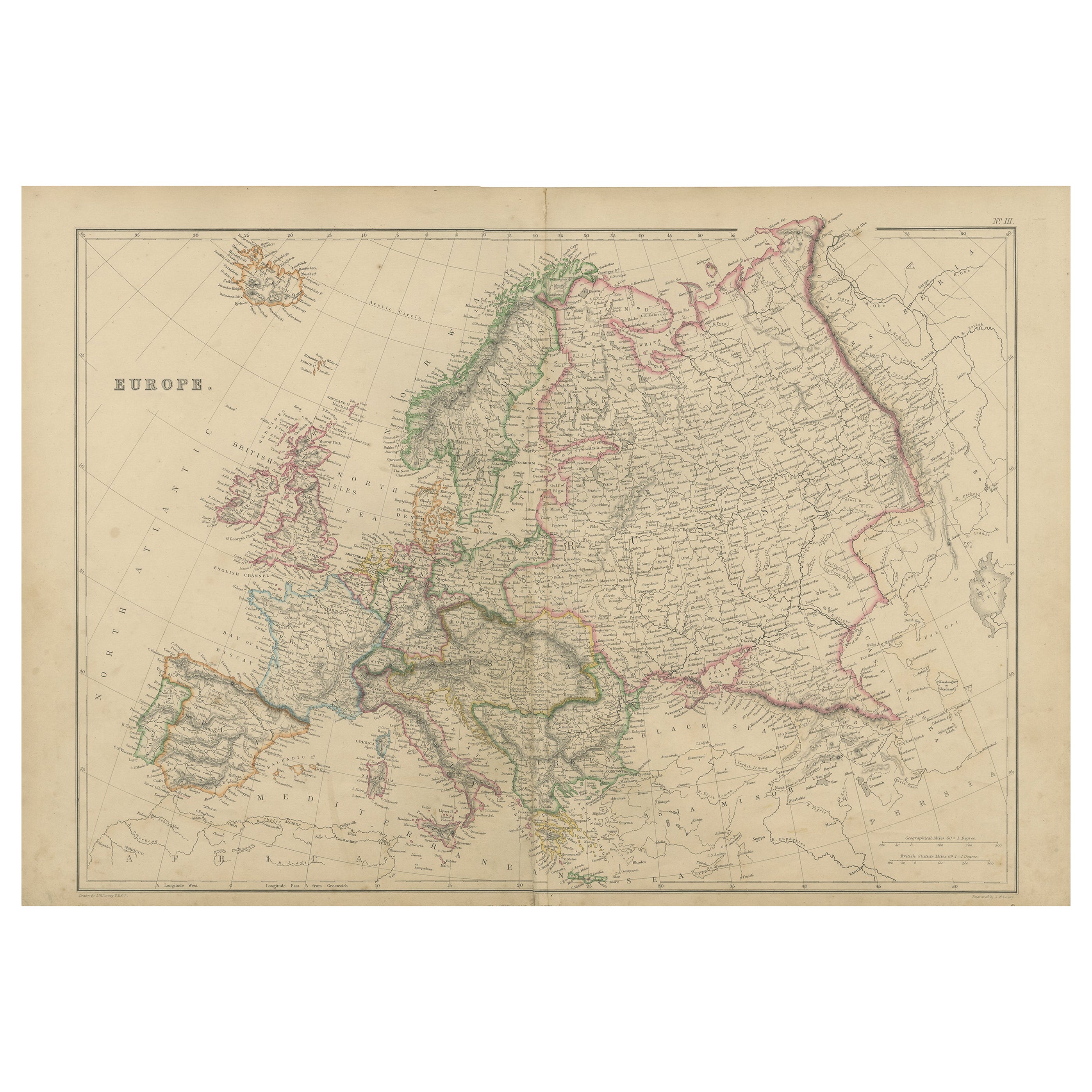 Antique Map of Europe by W. G. Blackie, 1859 For Sale
