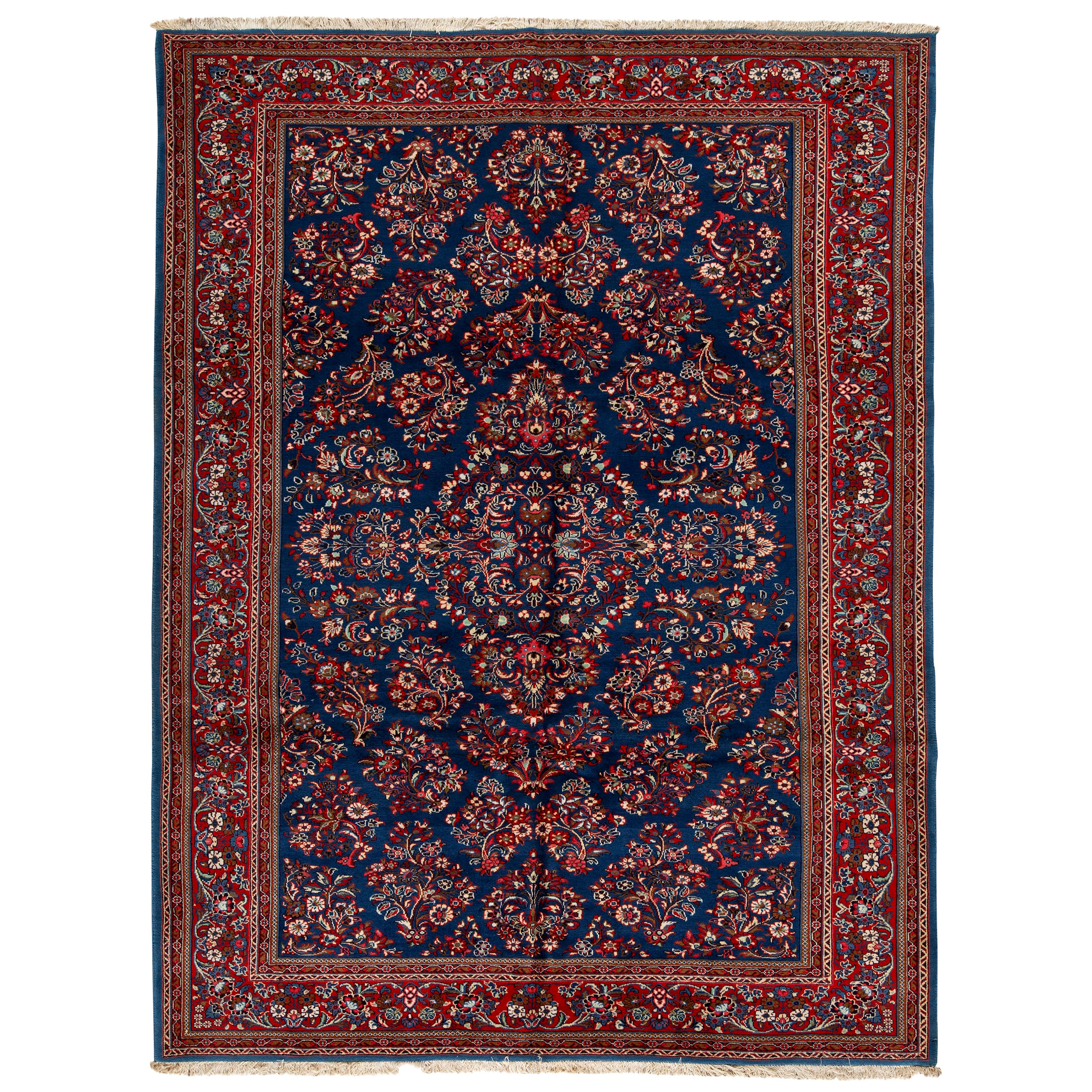   Antique Persian Fine Traditional Handwoven Luxury Wool Blue / Rust Rug For Sale