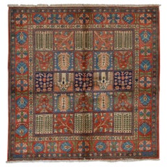   Vintage Persian Fine Traditional Handwoven Luxury Wool Multi Square Rug 