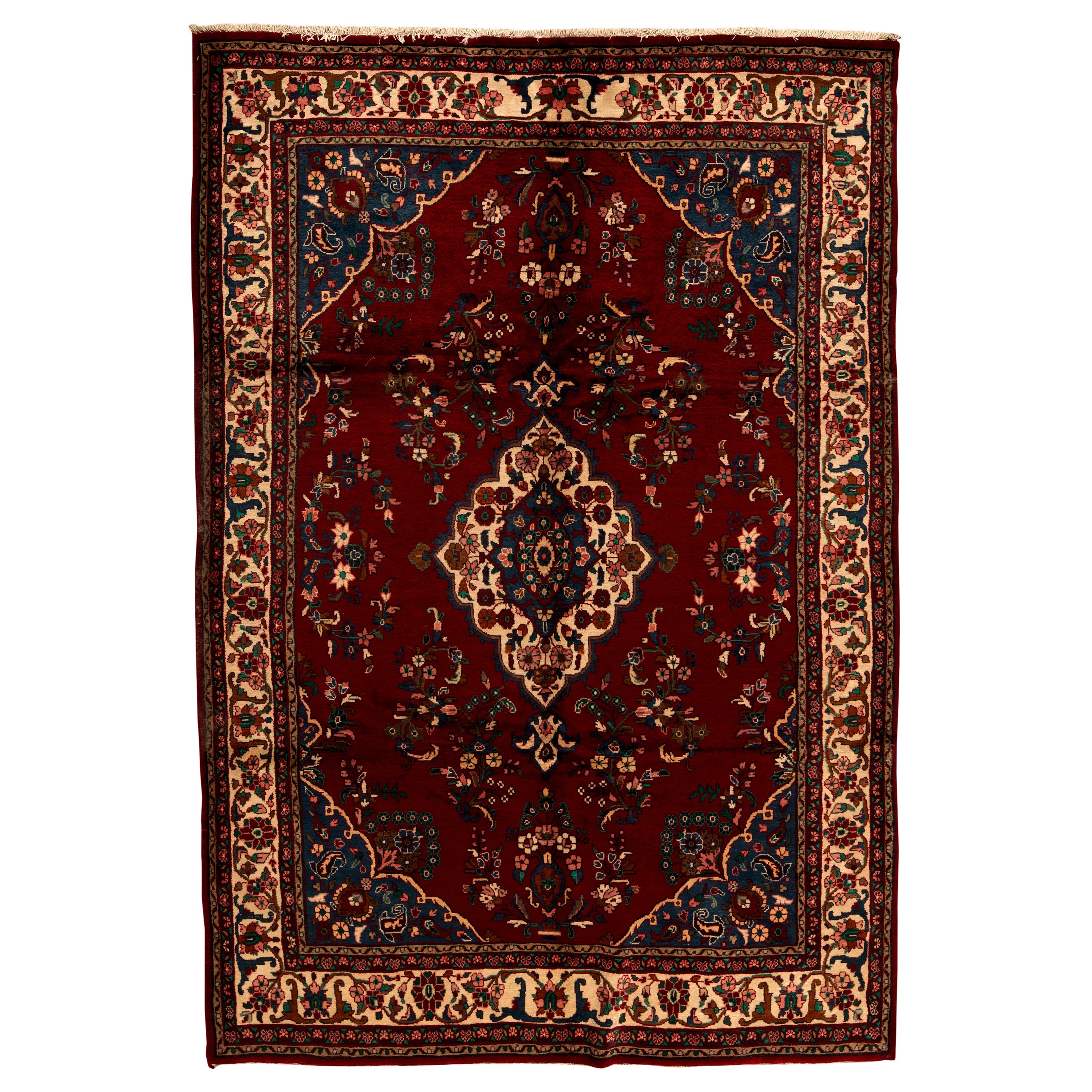   Antique Persian Fine Traditional Handwoven Luxury Wool Red / Ivory Rug For Sale