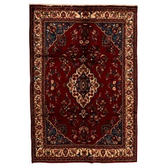   Antique Persian Fine Traditional Handwoven Luxury Wool Red / Ivory Rug