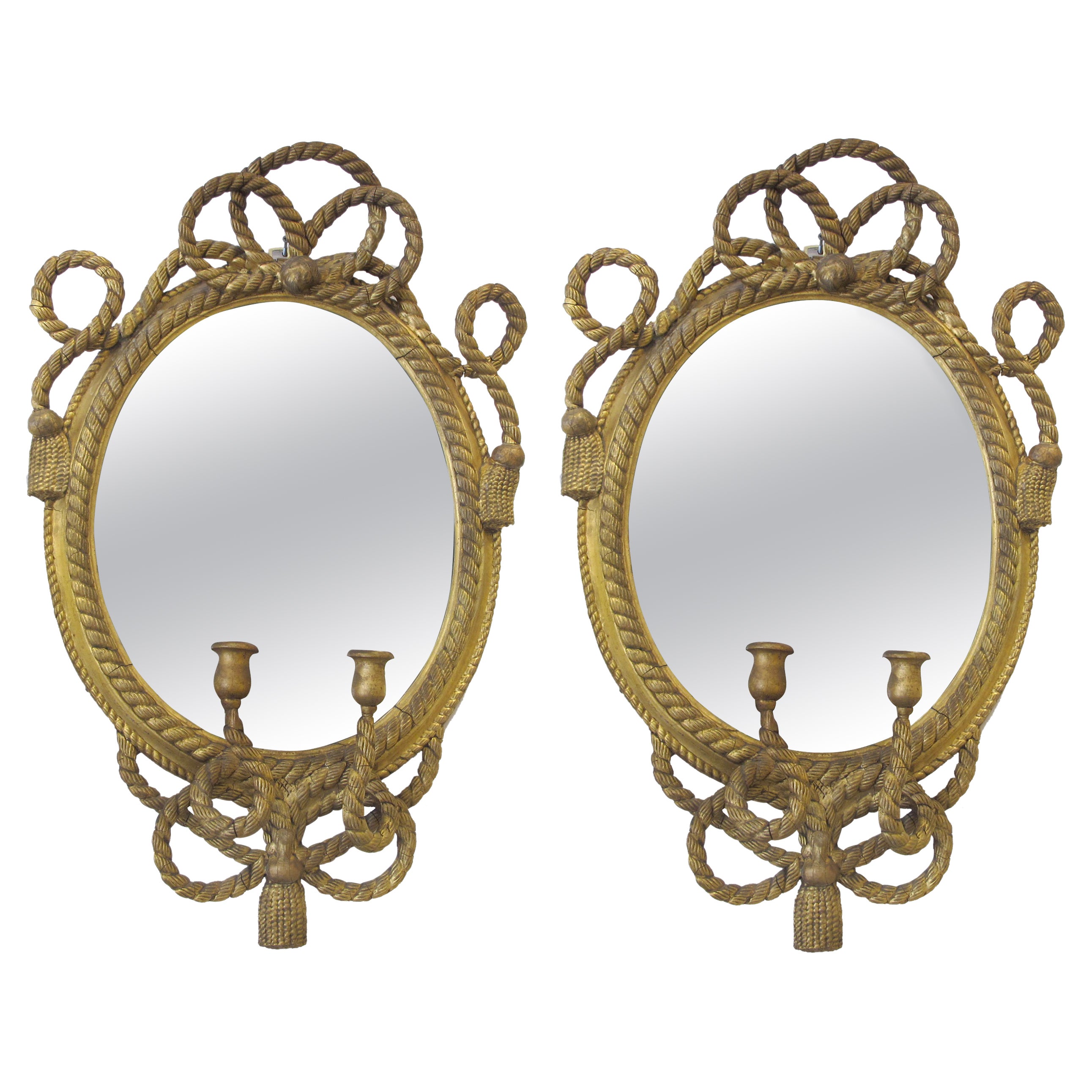 Pair of 19th Century English Maritime Gilt Carved Wood Mirrored Wall Sconces