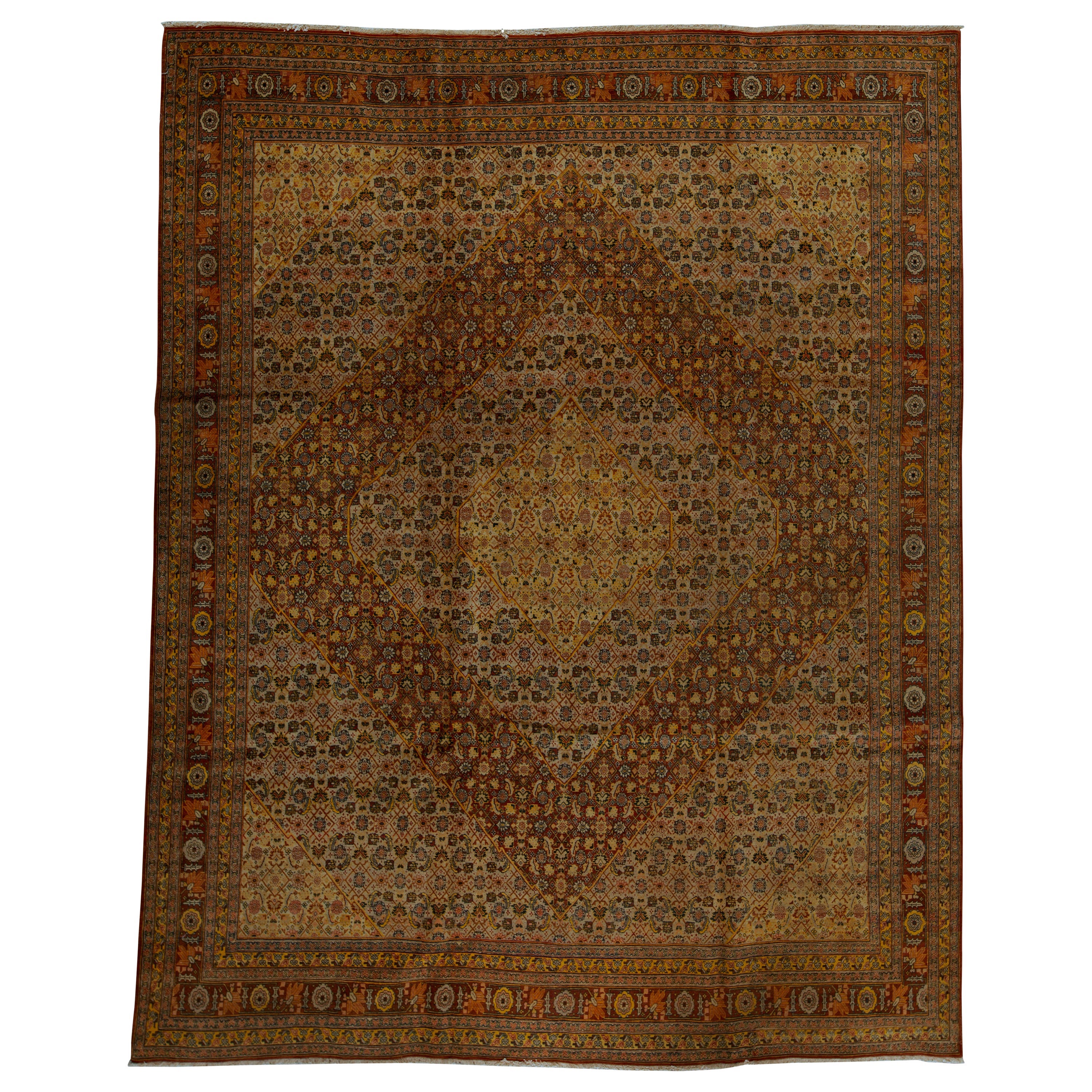 Antique Persian Fine Traditional Handwoven Luxury Wool Cream / Brown Rug For Sale