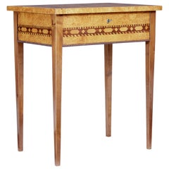 Antique 19th Century Birch Root Inlaid Sewing Side Table