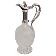 Antique Victorian Silver Plated and Etched Glass Claret Jug, Dated circa 1880