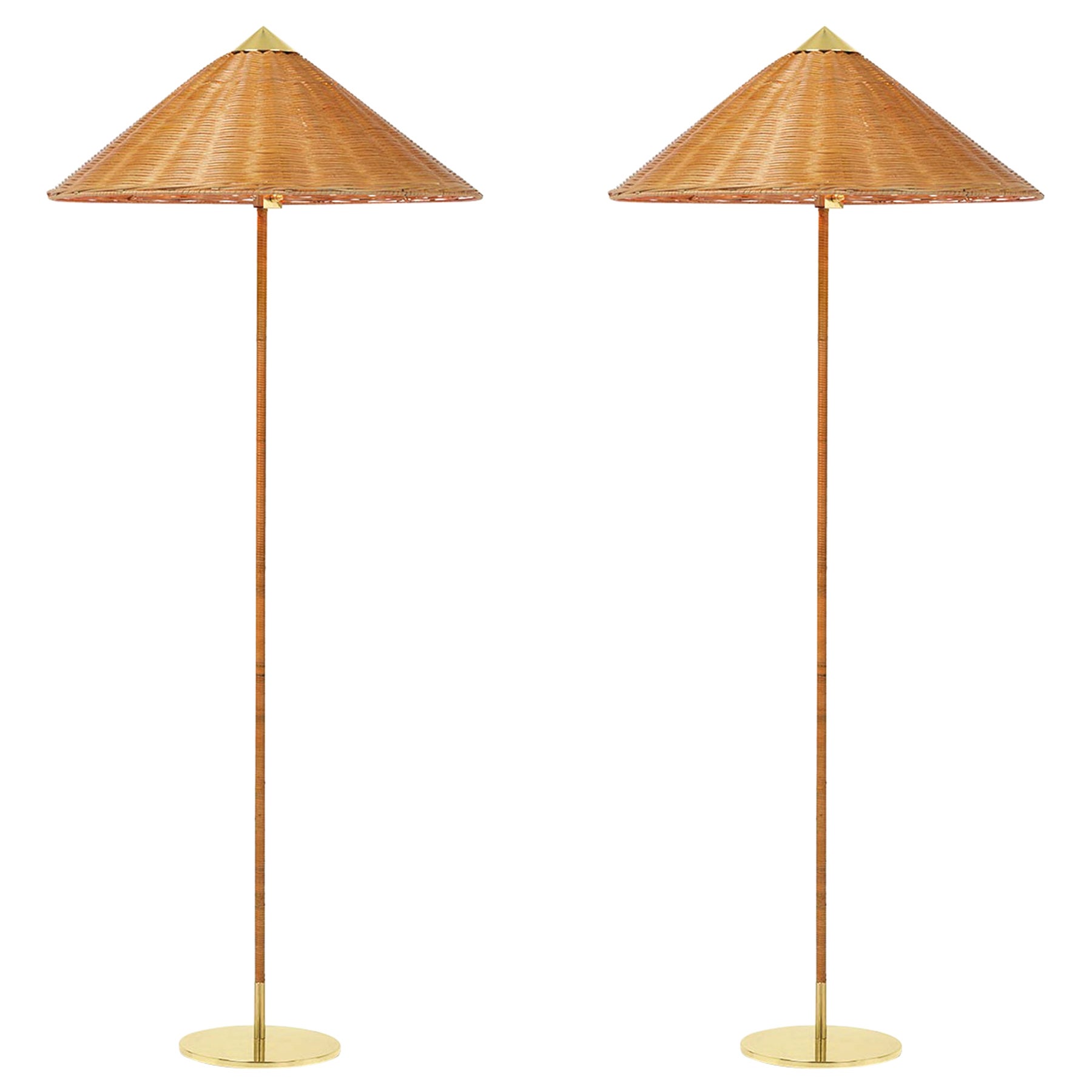 Pair of Paavo Tynell 9602 Floor Lamps, Wicker Willow