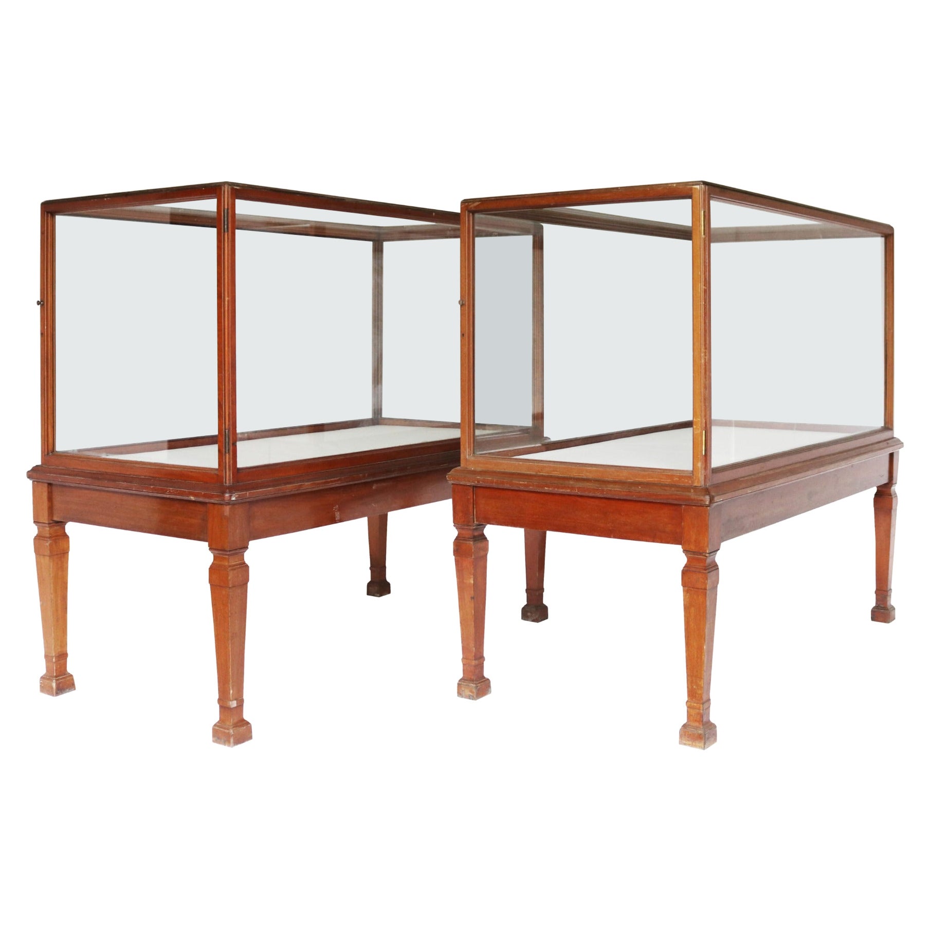 Two Antique Glazed Museum Display Cabinets For Sale