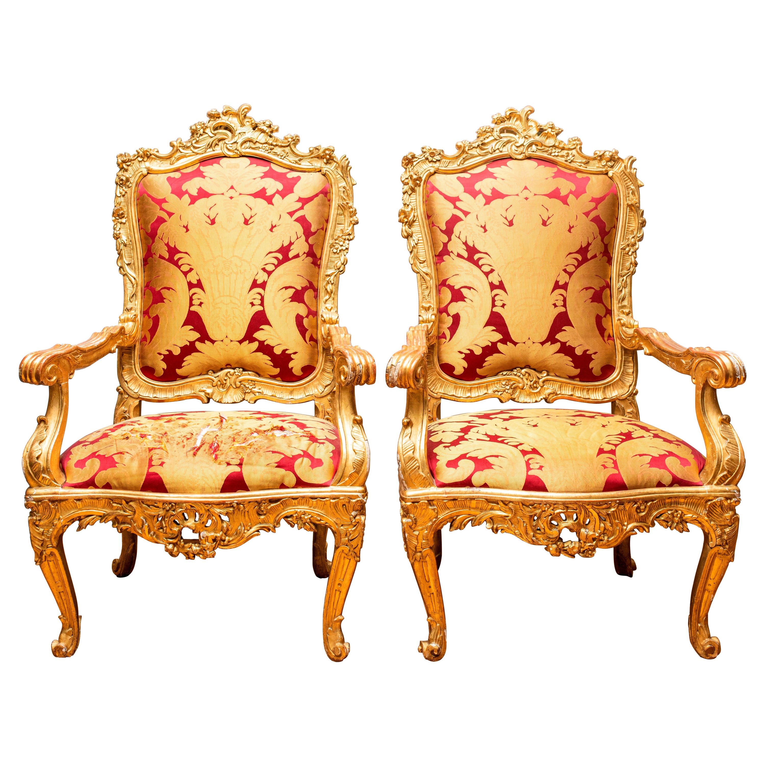 Italian Rococo Giltwood Throne Chairs