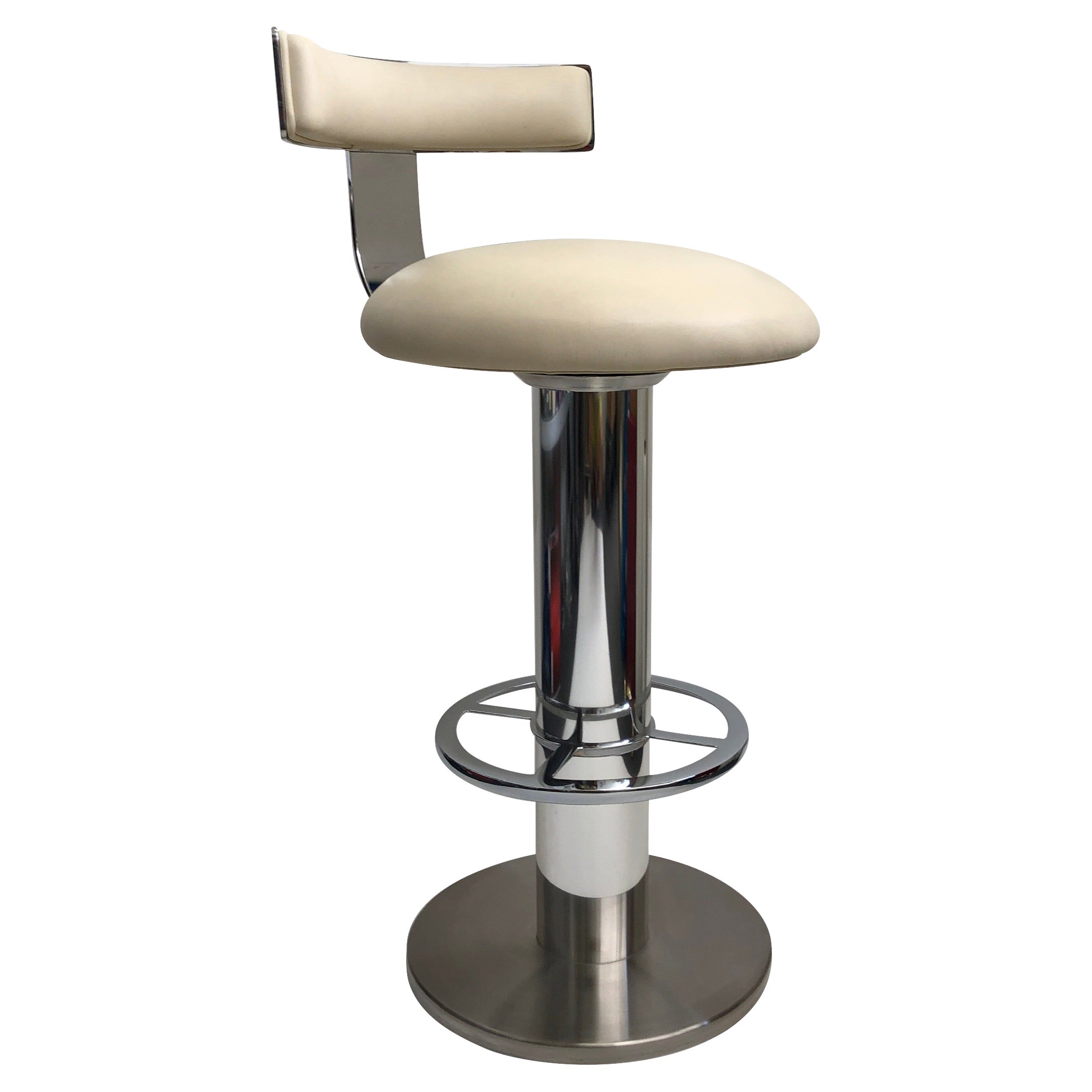 Polish Aluminum and Leather Swivel Barstool by Design For Leisure
