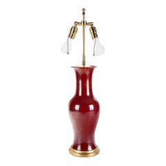Vintage Oxblood Glazed Ceramic Vase Table Lamp