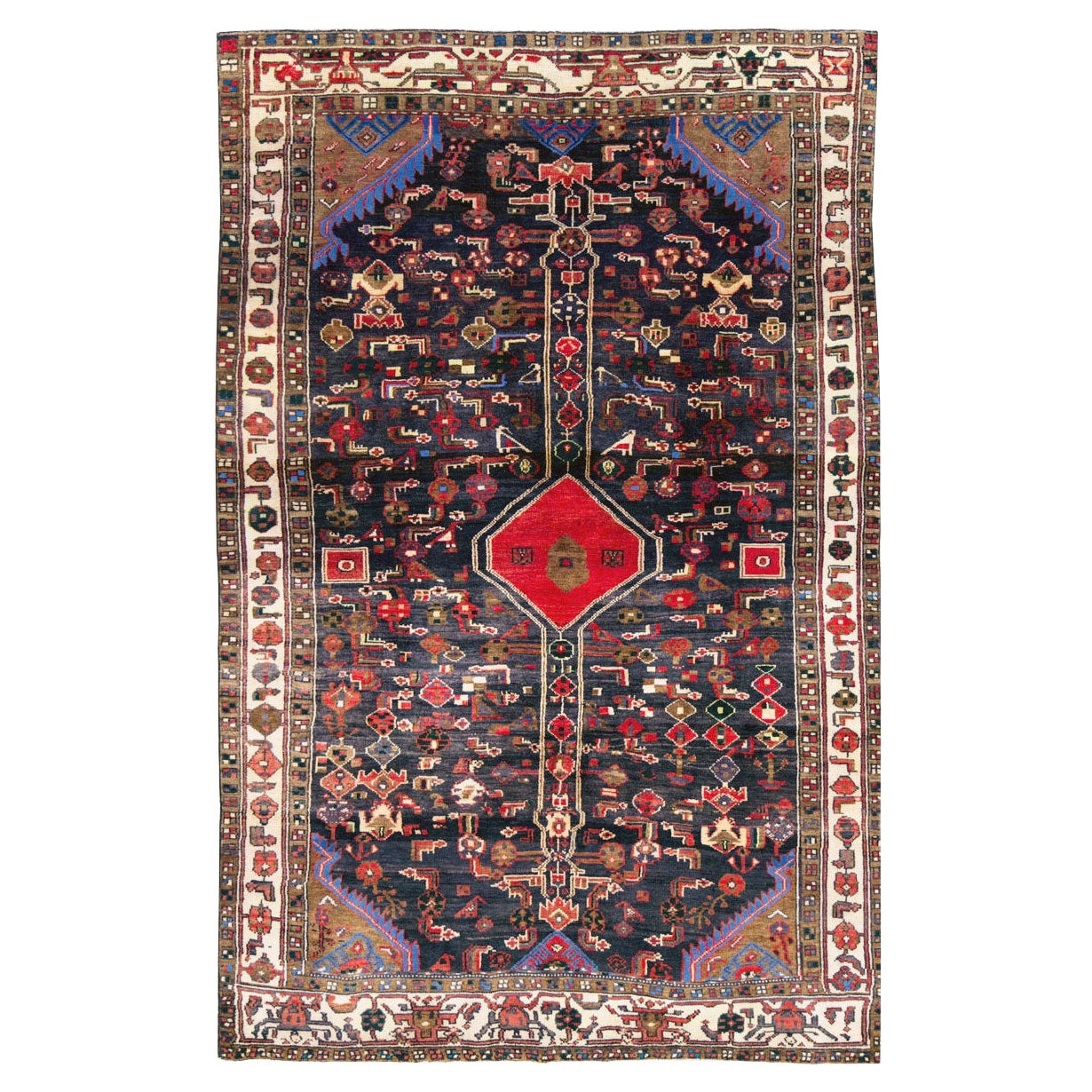 Mid-20th Century Handmade Persian Malayer Accent Carpet For Sale