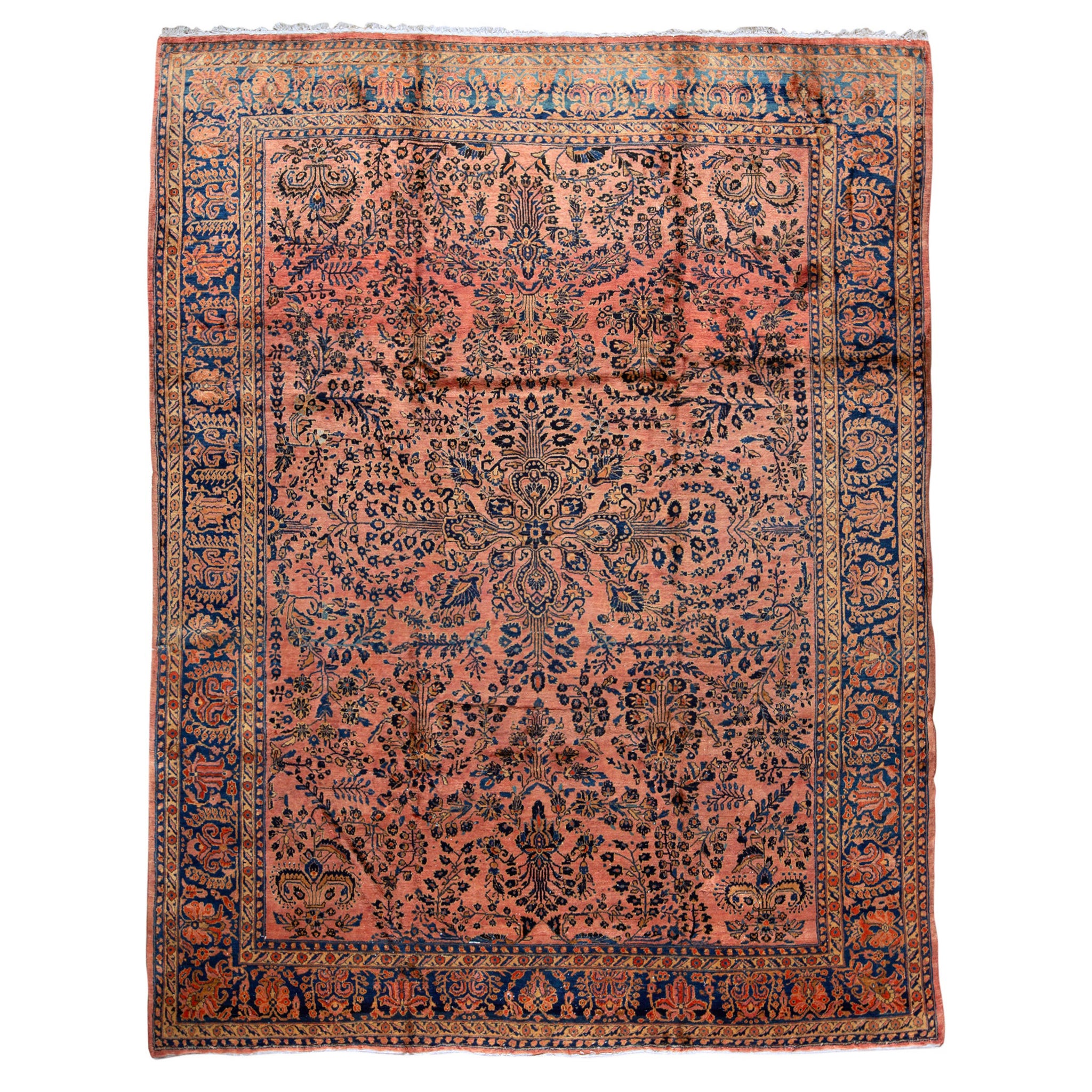 Traditional Handwoven Luxury Semi Antique Persian Sarouk Wool Red / Navy For Sale