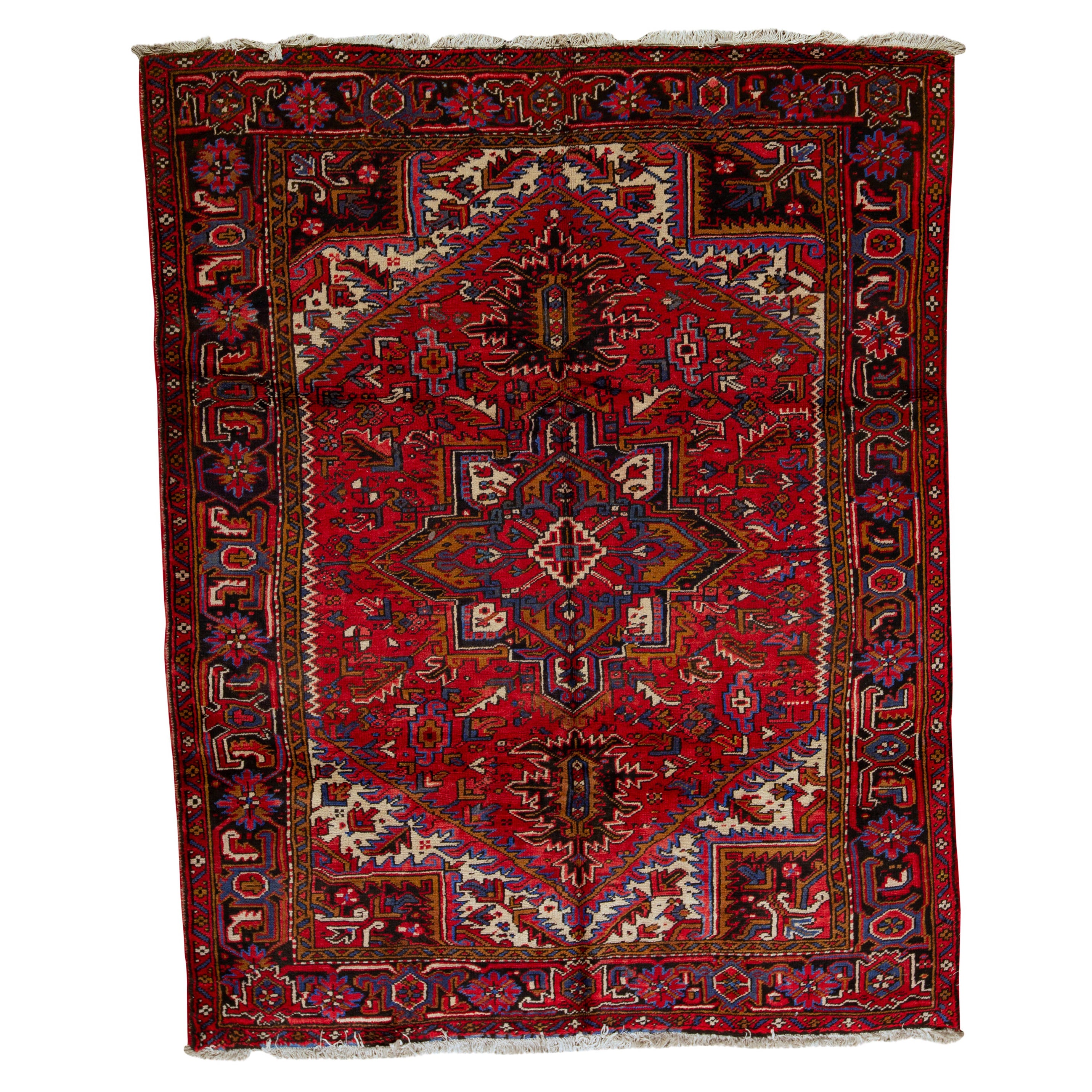 Traditional Handwoven Luxury Semi Antique Persian Wool Red / Black For Sale