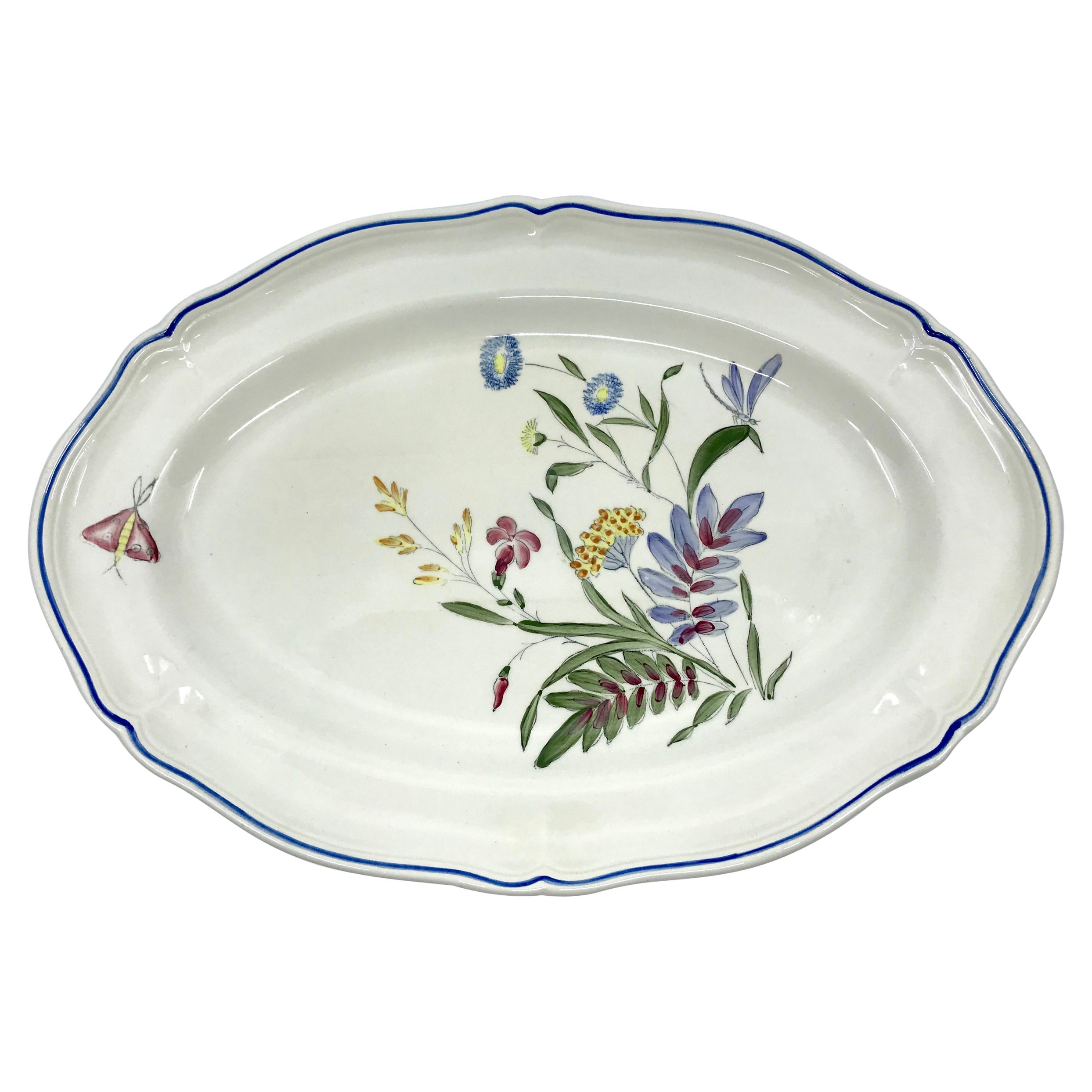 Blue, White, Yellow and Magenta Floral Platter For Sale