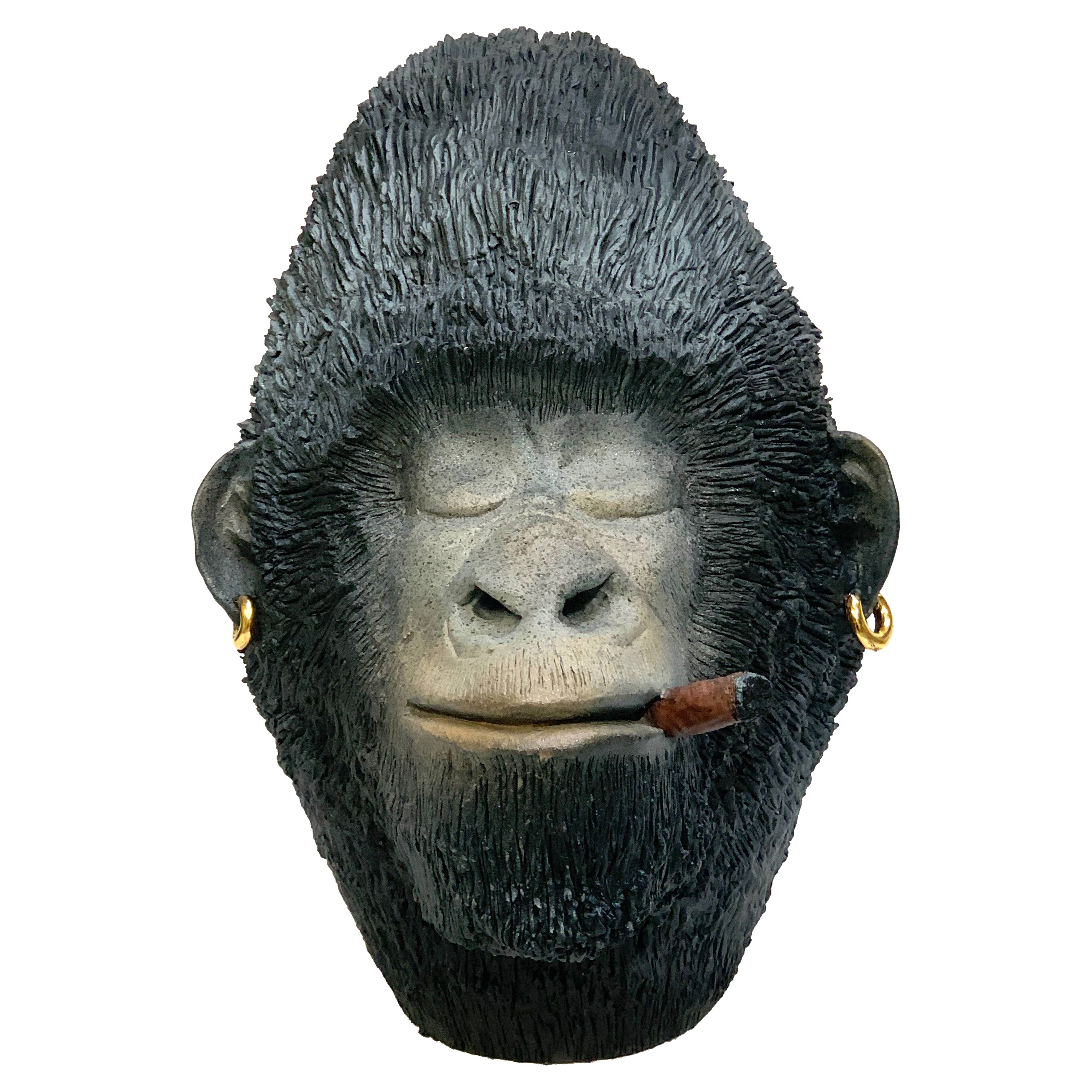 Cigar and Earrings Monkey, Ceramic Centerpiece, Handmade Design in Italy, 2021