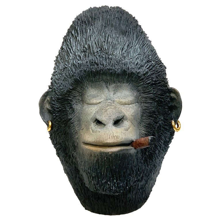 Cigar and Earrings Monkey, Ceramic Centrepiece, Handmade Design in Italy,  2021 For Sale at 1stDibs