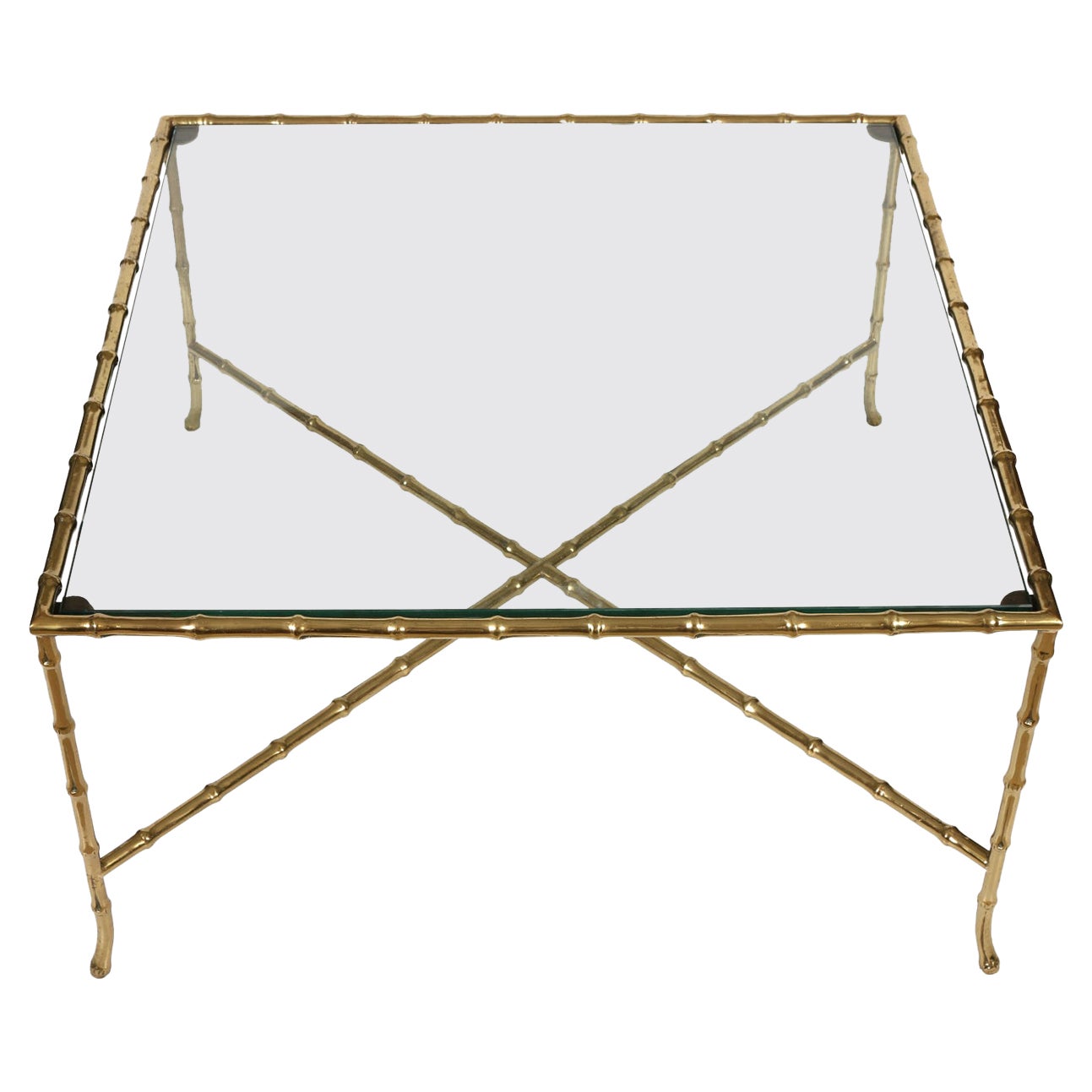 Bagues Style Brass Bamboo and Glass Coffee Table