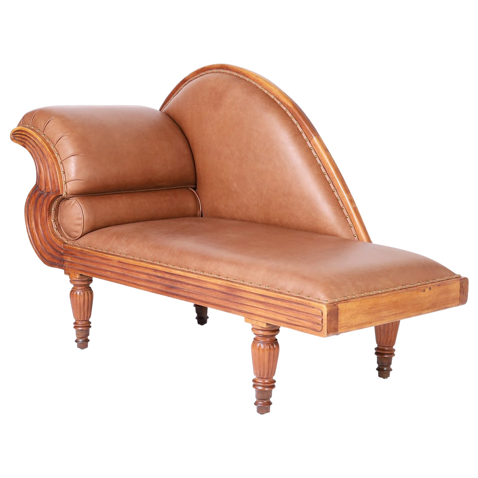 Anglo Indian Daybed or Récamier with Brown Leather